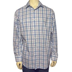 Banana Republic Button Down Shirt Mens L‎ Blue Excellent Non-Iron Slim Fit Plaid